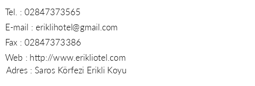 Erikli Hotel telefon numaralar, faks, e-mail, posta adresi ve iletiim bilgileri